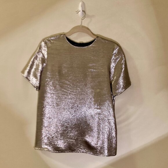 Topshop Metallic Silver Blouse, Corpcore, Sparkle & Shine, Fun, Size 4 - Picture 1 of 9